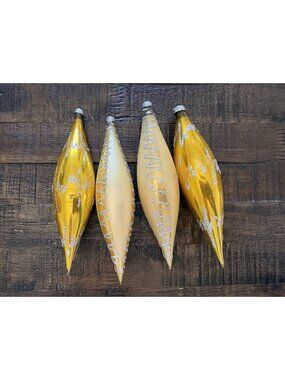 Vintage Blown Glass Teardrop Gold Christmas Ornaments West Germany